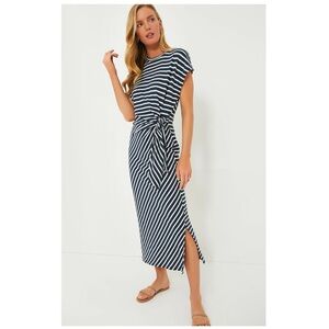 Apiece Apart Vanina Navy and White Striped Midi Dress